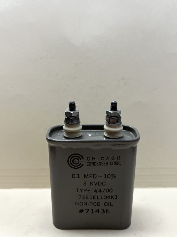 72E1EL104K1 High Voltage Capacitor 0.1 MFD 3000 VDC P/N 4700 Chicago Condenser Corp