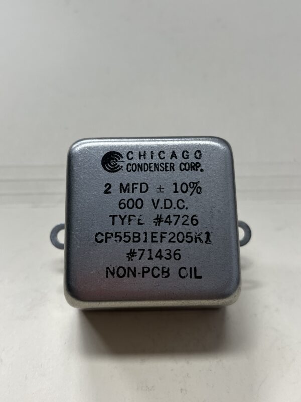 CP55B1EF205K1 High Voltage Capacitor 2 MFD 600 VDC P/N 4726 Chicago Condenser Corp