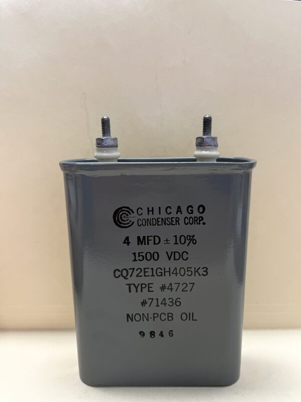 CQ72E1GH405K3 High Voltage Capacitor 4 MFD 1500 VDC P/N 4727 Chicago Condenser Corp