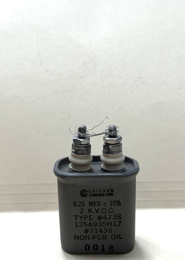125A935N17 High Voltage Capacitor 0.25 MFD 2000 VDC P/N 4738 Chicago Condenser Corp