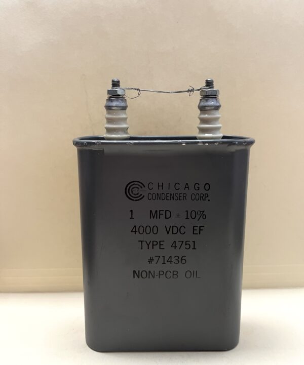 High Voltage Capacitor 1 MFD 4000 VDC P/N 4751 Chicago Condenser Corp