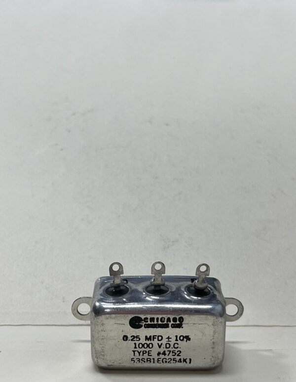 53SB1EG254K1 High Voltage Capacitor 0.25 MFD 1000 VDC P/N 4752 Chicago Condenser Corp