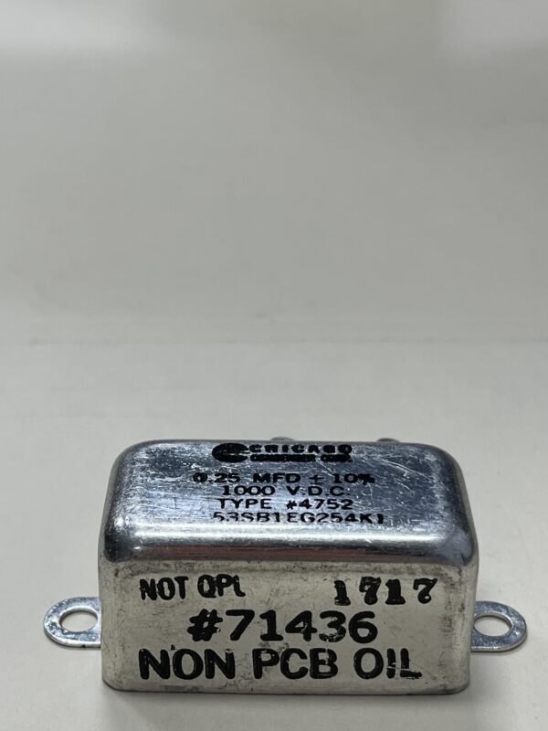 53SB1EG254K1 High Voltage Capacitor 0.25 MFD 1000 VDC P/N 4752 Chicago Condenser Corp - Image 3