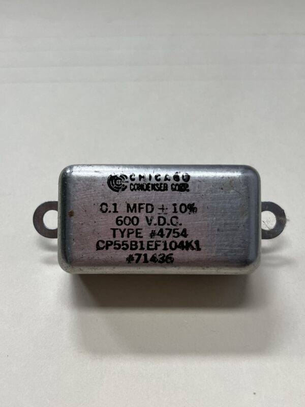 CP55B1EF104K1 High Voltage Capacitor 0.1 MFD 600 VDC P/N 4754 Chicago Condenser Corp