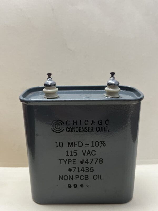 High Voltage Capacitor 10 MFD 115 VAC P/N 4778 Chicago Condenser Corp