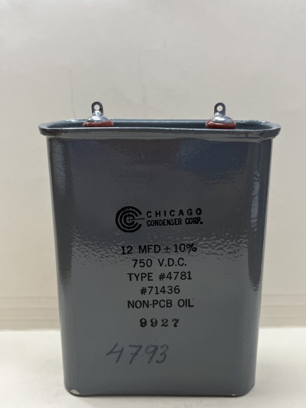 High Voltage Capacitor 12 MFD 750 VDC P/N 4781 Chicago Condenser Corp