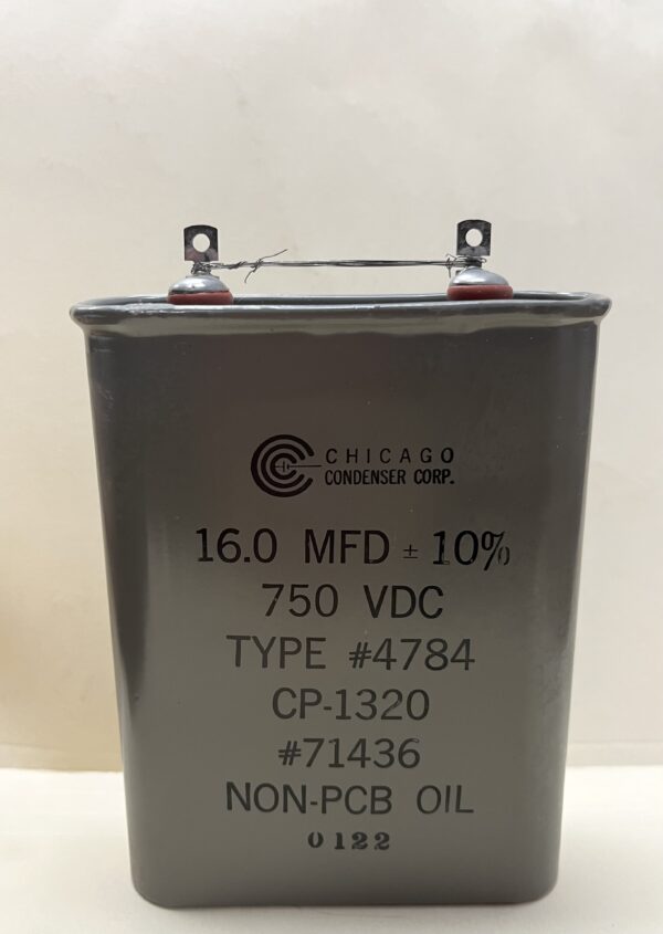 CP-1320 High Voltage Capacitor 16 MFD 750 VDC P/N 4784 Chicago Condenser Corp