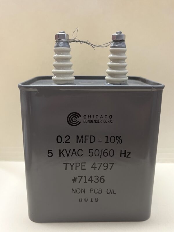 High Voltage Capacitor 0.2 MFD 5000 VAC 50/60 HZ P/N 4797 Chicago Condenser Corp