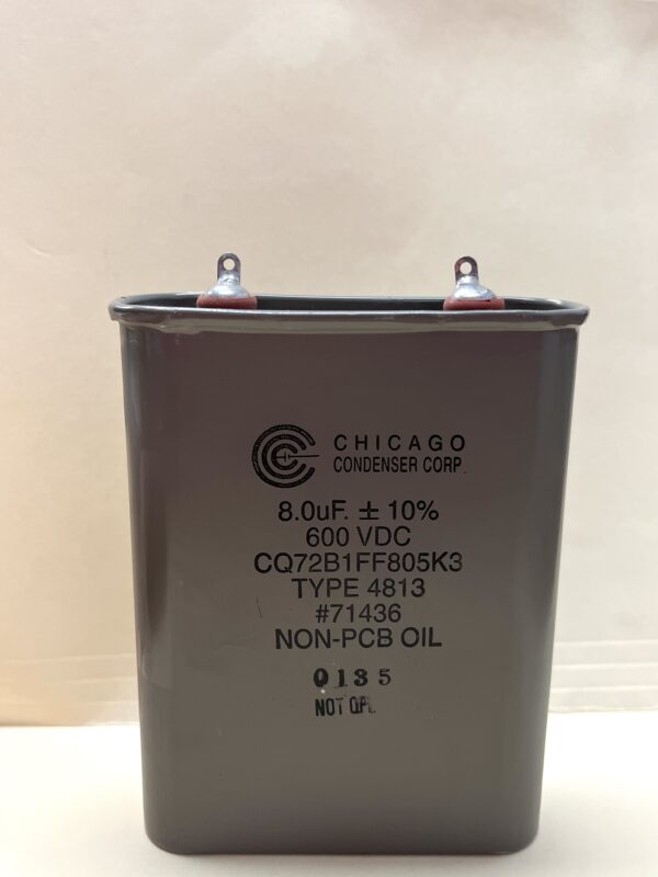 CQ72B1FF805K3 High Voltage Capacitor 8 uF 600 VDC P/N 4813 Chicago Condenser Corp