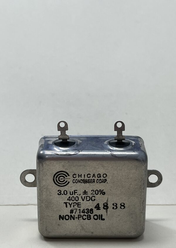 High Voltage Capacitor 3.0 uF 400 VDC P/N 4838 Chicago Condenser Corp