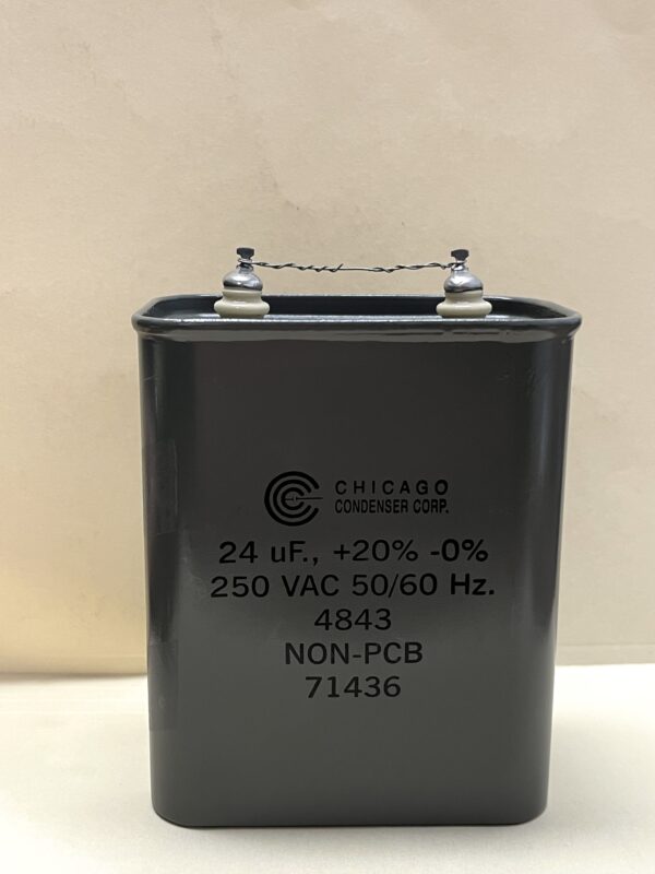 High Voltage Capacitor 24 uF 250 VAC 50/60 HZ P/N 4843 Chicago Condenser Corp