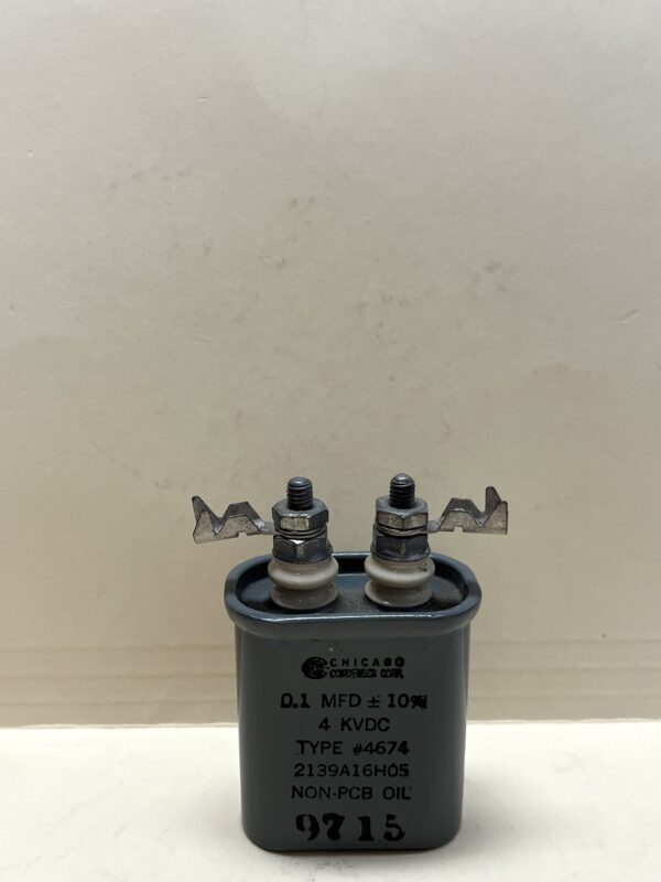 2139A16H05 High Voltage Capacitor 0.1 MFD 4000 VDC P/N 4674 Chicago Condenser Corp