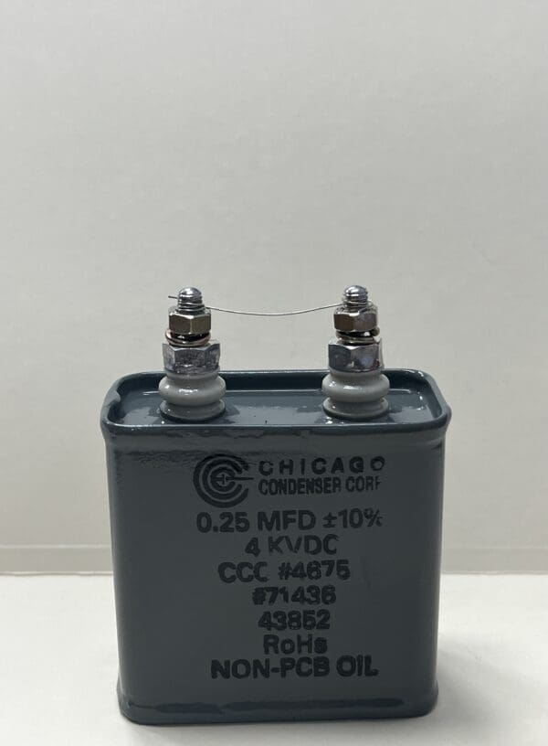 Rectangular Capacitor High Voltage Capacitor 0.25 uF 4000 VDC P/N 4675 Chicago Condenser Corp ...
