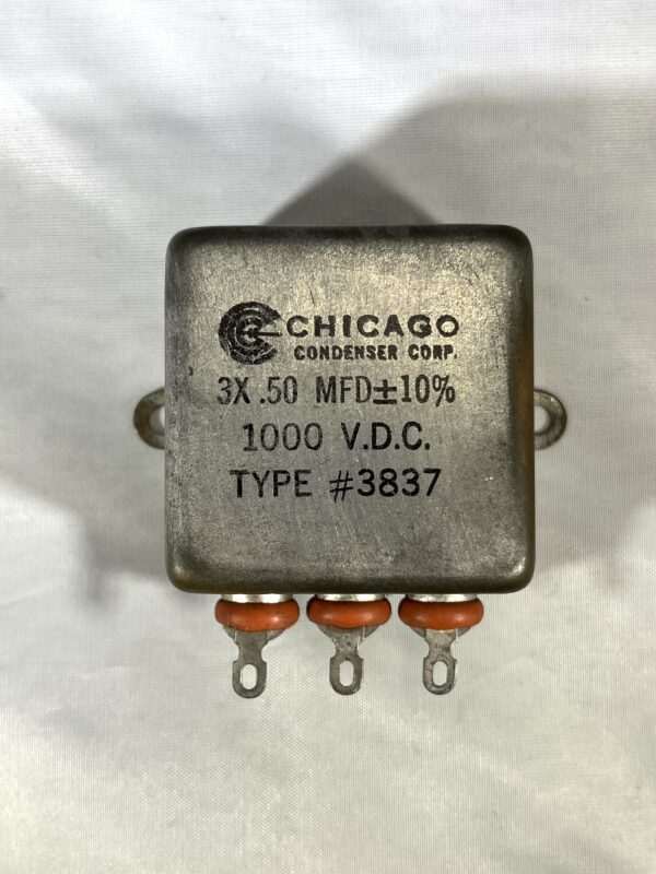 High Voltage Capacitor 3 x .50 MFD 1000 VDC P/N 3837 Chicago Condenser Corp