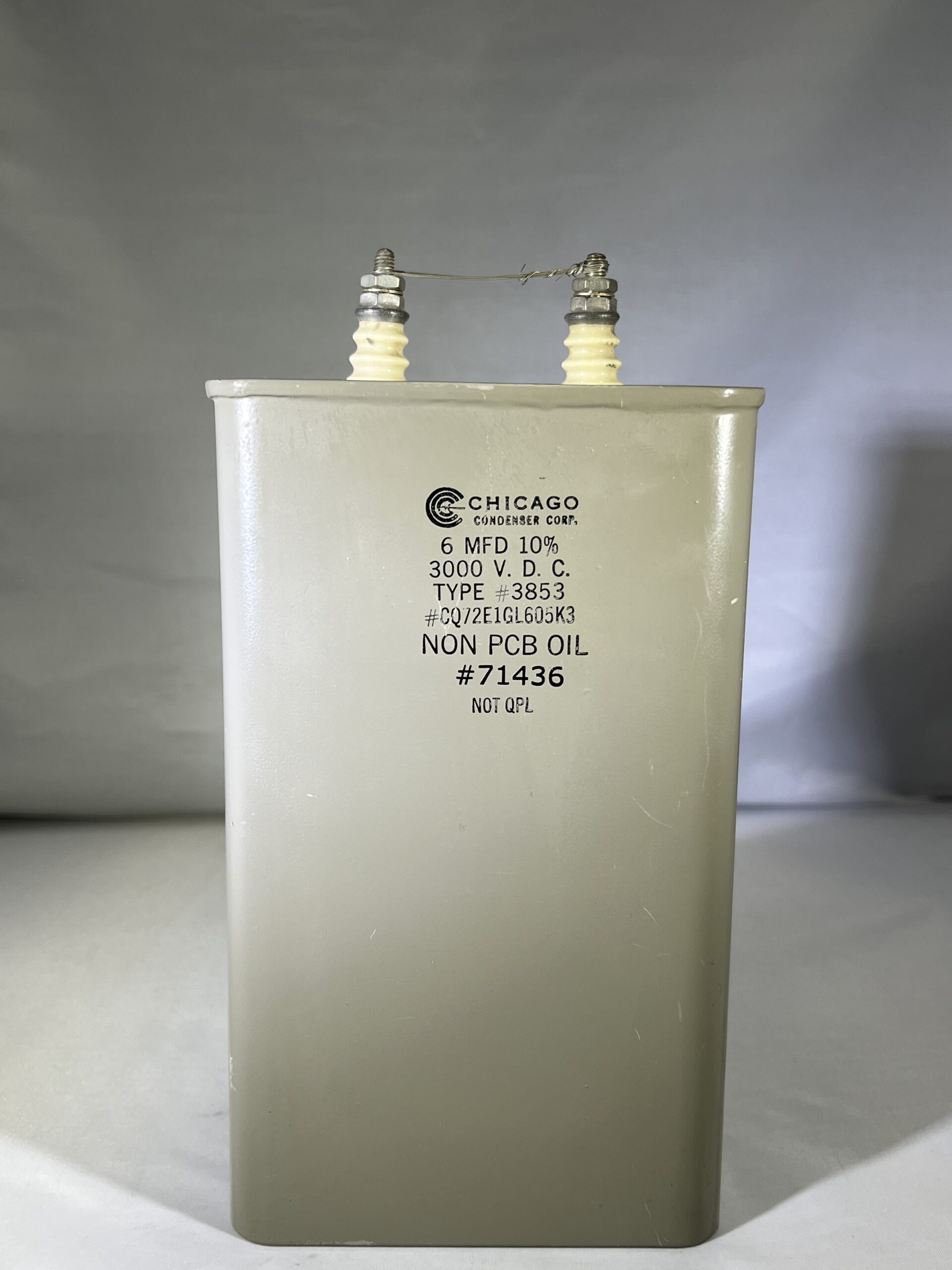 CQ72E1GL605K3 High Voltage Capacitor 6 MFD 3000 VDC P/N 3853