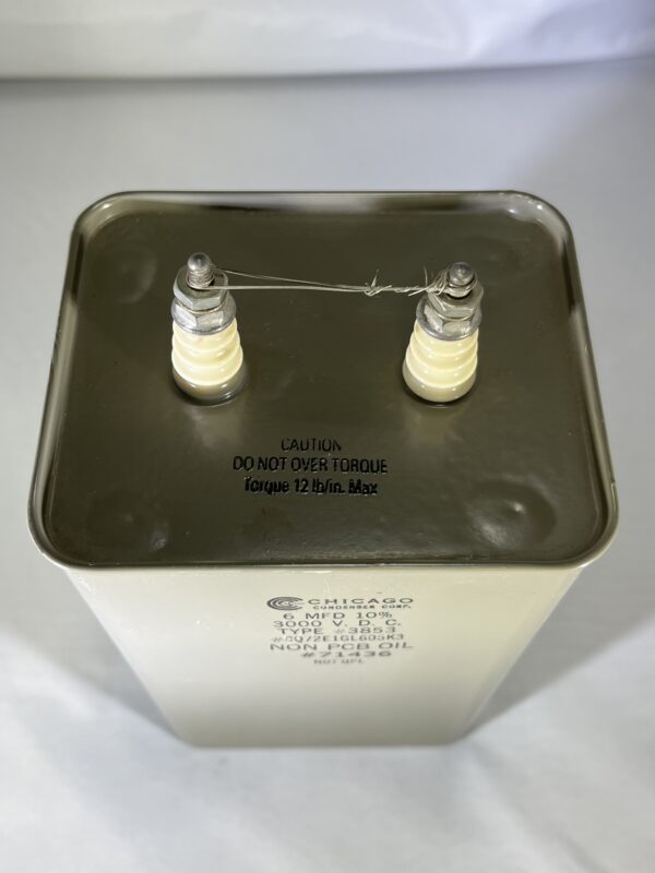 CQ72E1GL605K3 High Voltage Capacitor 6 MFD 3000 VDC P/N 3853 Chicago Condenser Corp - Image 2