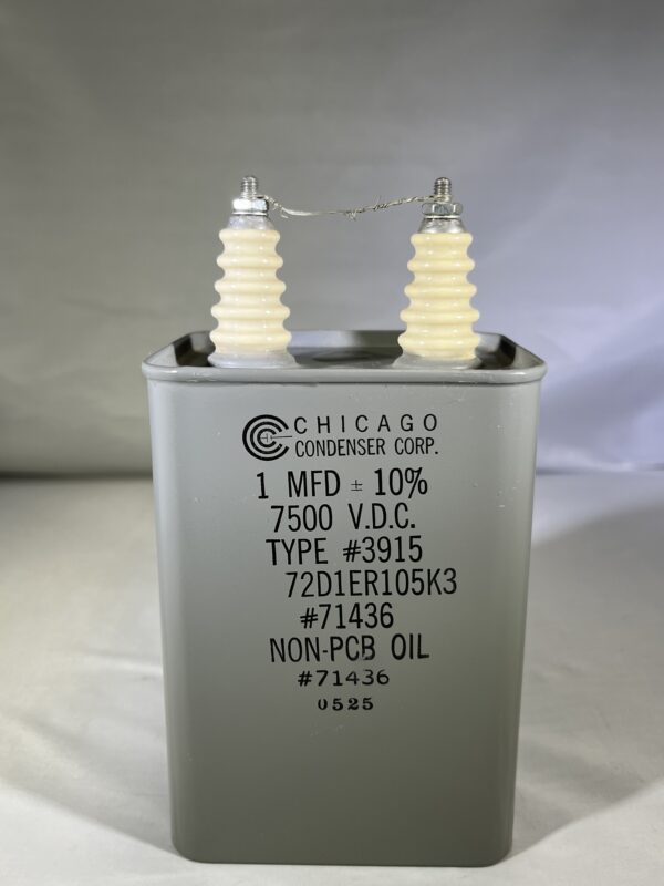 High Voltage Capacitor 1 MFD 7500 VDC P/N 3915 Chicago Condenser Corp