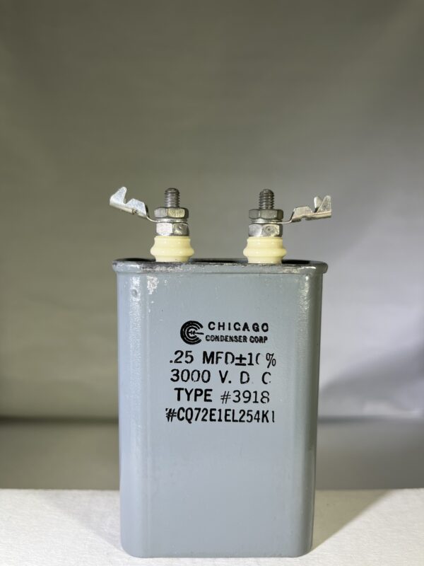 CQ72E1EL254K1 High Voltage Capacitor .25 MFD 3000 VDC P/N 3918 Chicago Condenser Corp