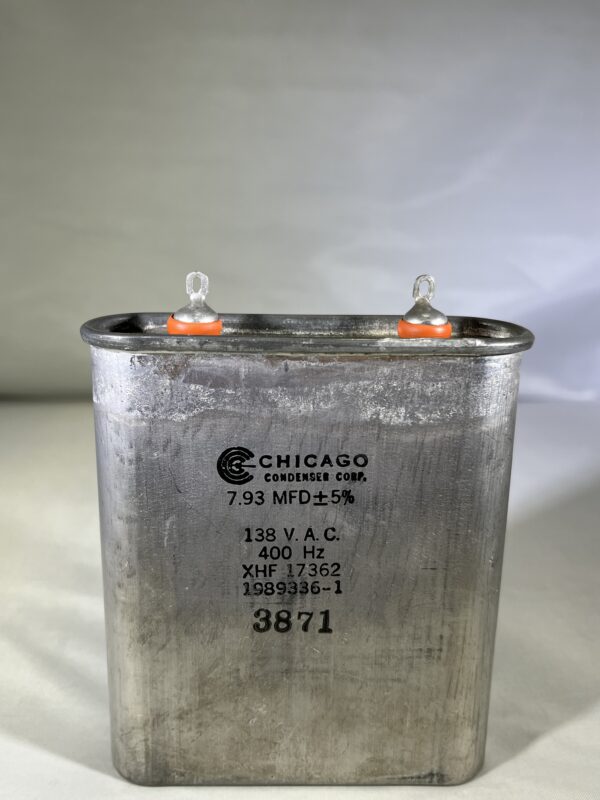 High Voltage Capacitor 7.93 MFD 138 VAC P/N 3871 Chicago Condenser Corp