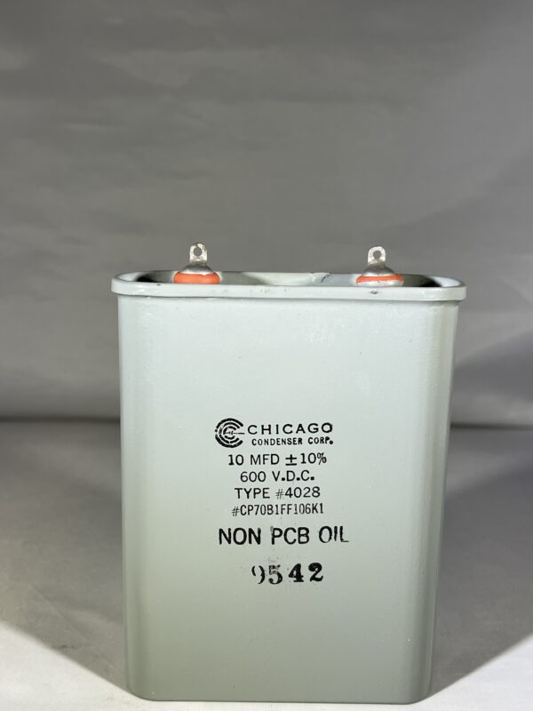 CP70B1FF106K1 (CQ72) High Voltage Capacitor 10 MFD 600 VDC P/N 4028 Chicago Condenser Corp