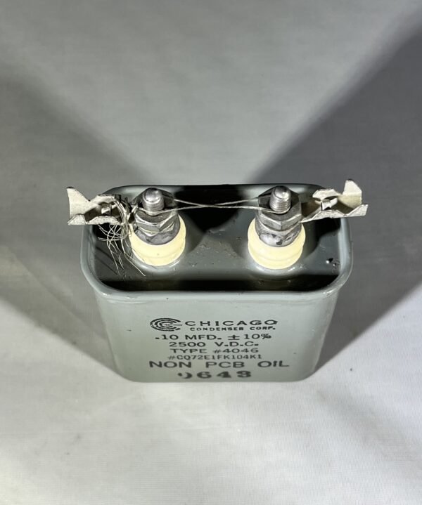 CQ72E1FK104K1 High Voltage Capacitor .10 MFD 2500 VDC P/N 4046 Chicago Condenser Corp - Image 2