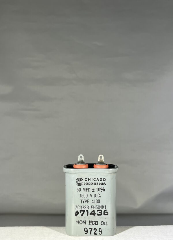 CQ72B1EH504K1 High Voltage Capacitor .50 MFD 1500 VDC P/N 4130 Chicago Condenser Corp