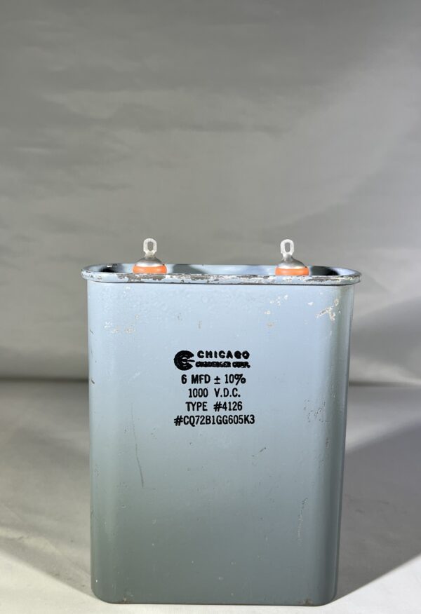 CQ72B1GG605K3 High Voltage Capacitor 6 MFD 1000 VDC P/N 4126 Chicago Condenser Corp