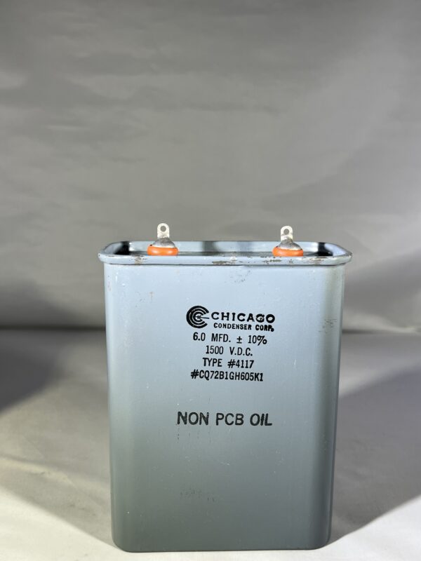 CQ72B1GH605K1 High Voltage Capacitor 6 MFD 1500 VDC P/N 4117 Chicago Condenser Corp