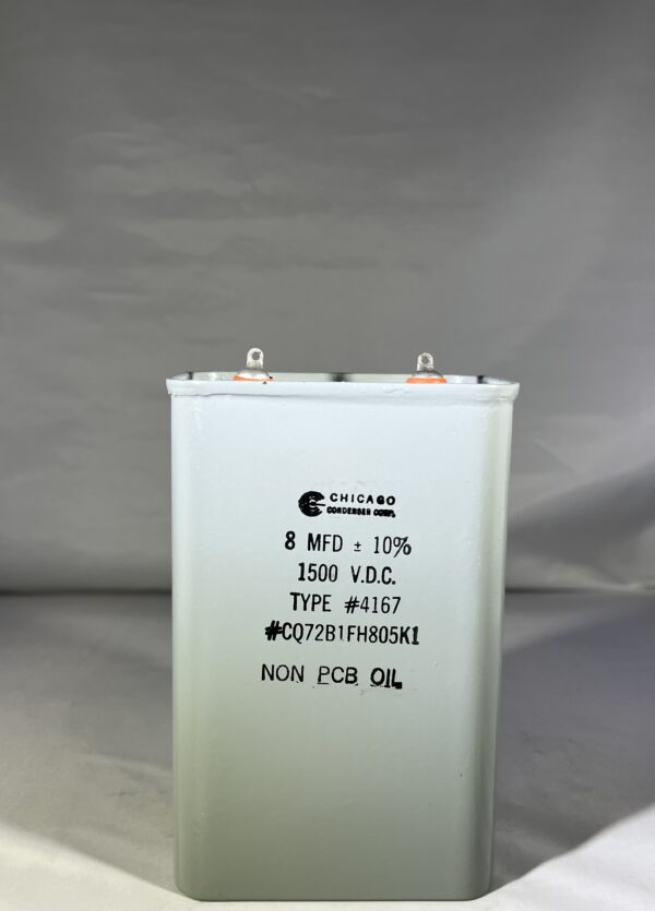 CQ72B1FH805K1 High Voltage Capacitor 8 MFD 1500 VDC P/N 4167 Chicago Condenser Corp