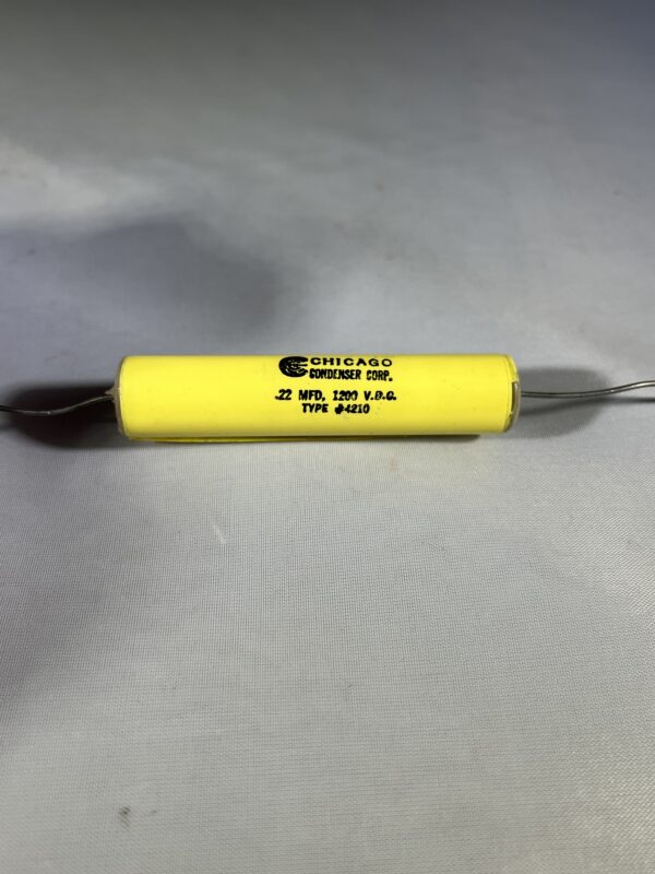 High Voltage Capacitor .22 MFD 1200 VDC P/N 4210 Round Chicago Condenser Corp