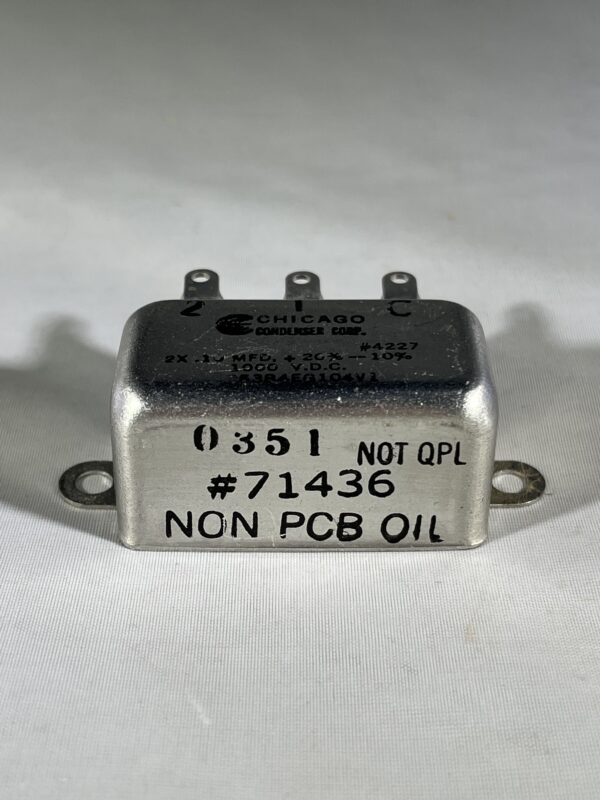 53B4EG104V1 High Voltage Capacitor 2 x .10 MFD 1000 VDC P/N 4227 Chicago Condenser Corp - Image 2