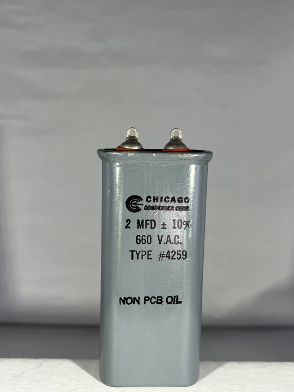 High Voltage Capacitor 2 MFD 660 VAC P/N 4259 Chicago Condenser Corp