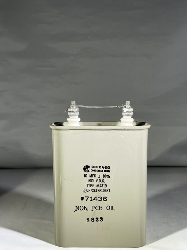 CP72E1FF106K1 High Voltage Capacitor 10 MFD 600 VDC P/N 4319 Chicago Condenser Corp