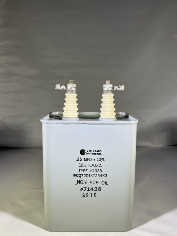 CQ72D1KT254K3 High Voltage Capacitor .25 MFD 12500 VDC P/N 4338 Chicago Condenser Corp