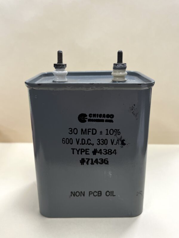 High Voltage Capacitor 30 MFD 330 VAC 600 VDC P/N 4384 Chicago Condenser Corp
