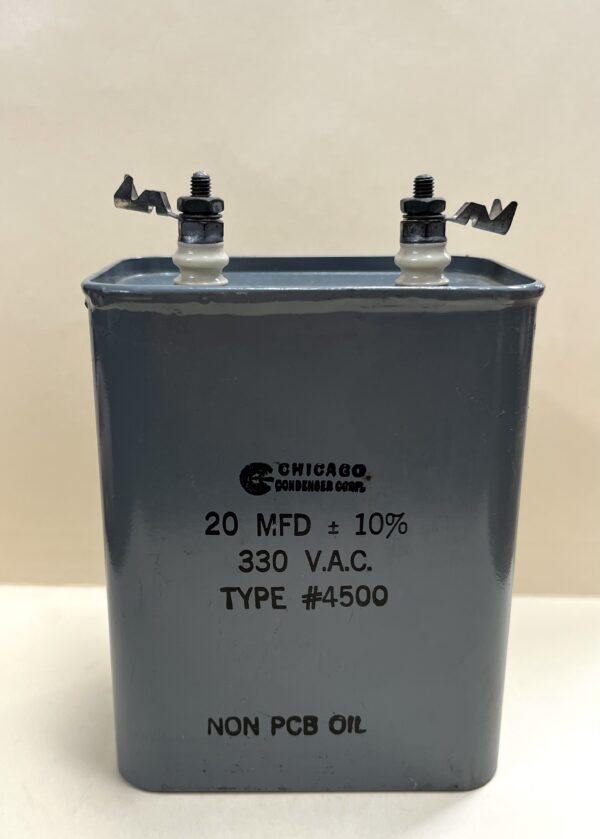 High Voltage Capacitor 20 MFD 330 VAC P/N 4500 Chicago Condenser Corp
