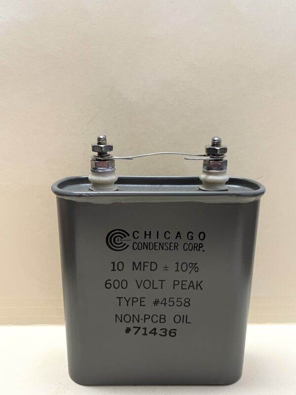 High Voltage Capacitor 10 MFD 600 VDC P/N 4558 Chicago Condenser Corp
